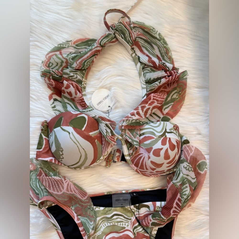 NWT Andrea Iyamah Salama Ruffled Off-The-Shoulder Bikini SET Top S, bottom M - Picture 3 of 14